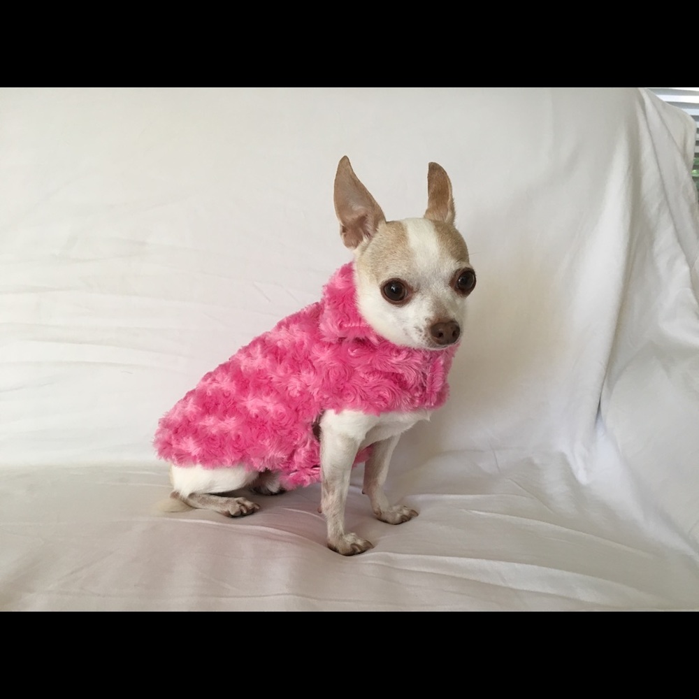 Pink faux fur and floral reversible dog jacket